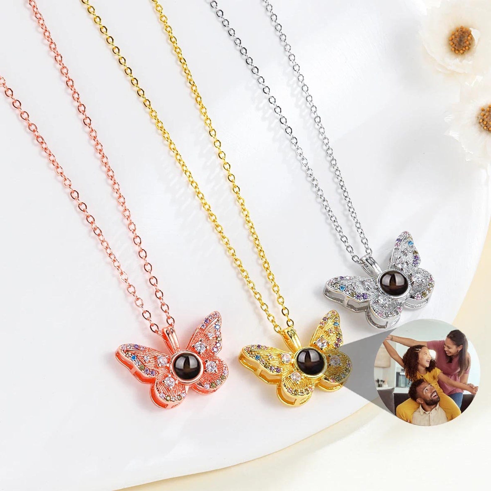 Personalized Butterfly Projection Necklace