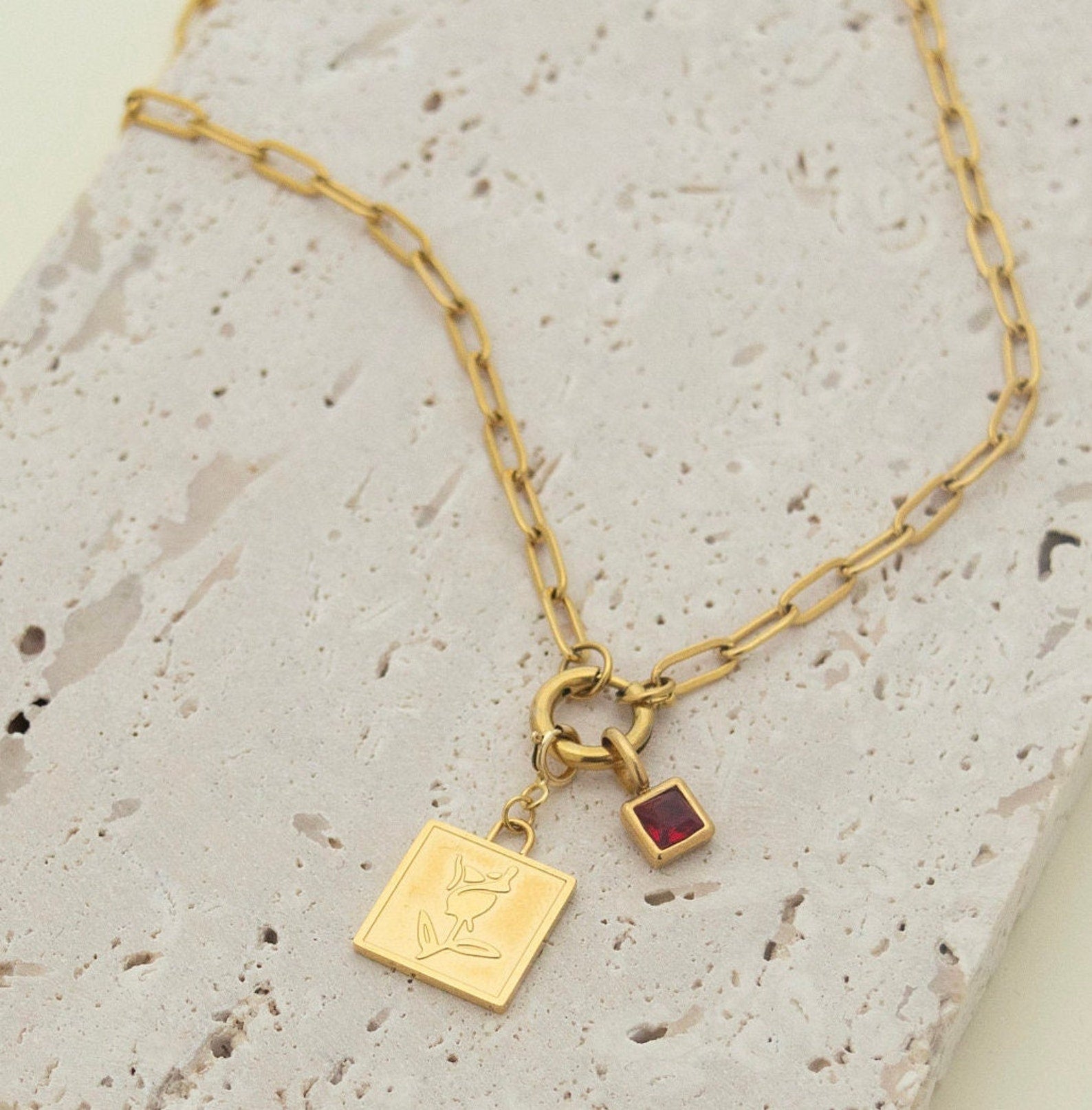 Personalized Birthstone Initial Necklace