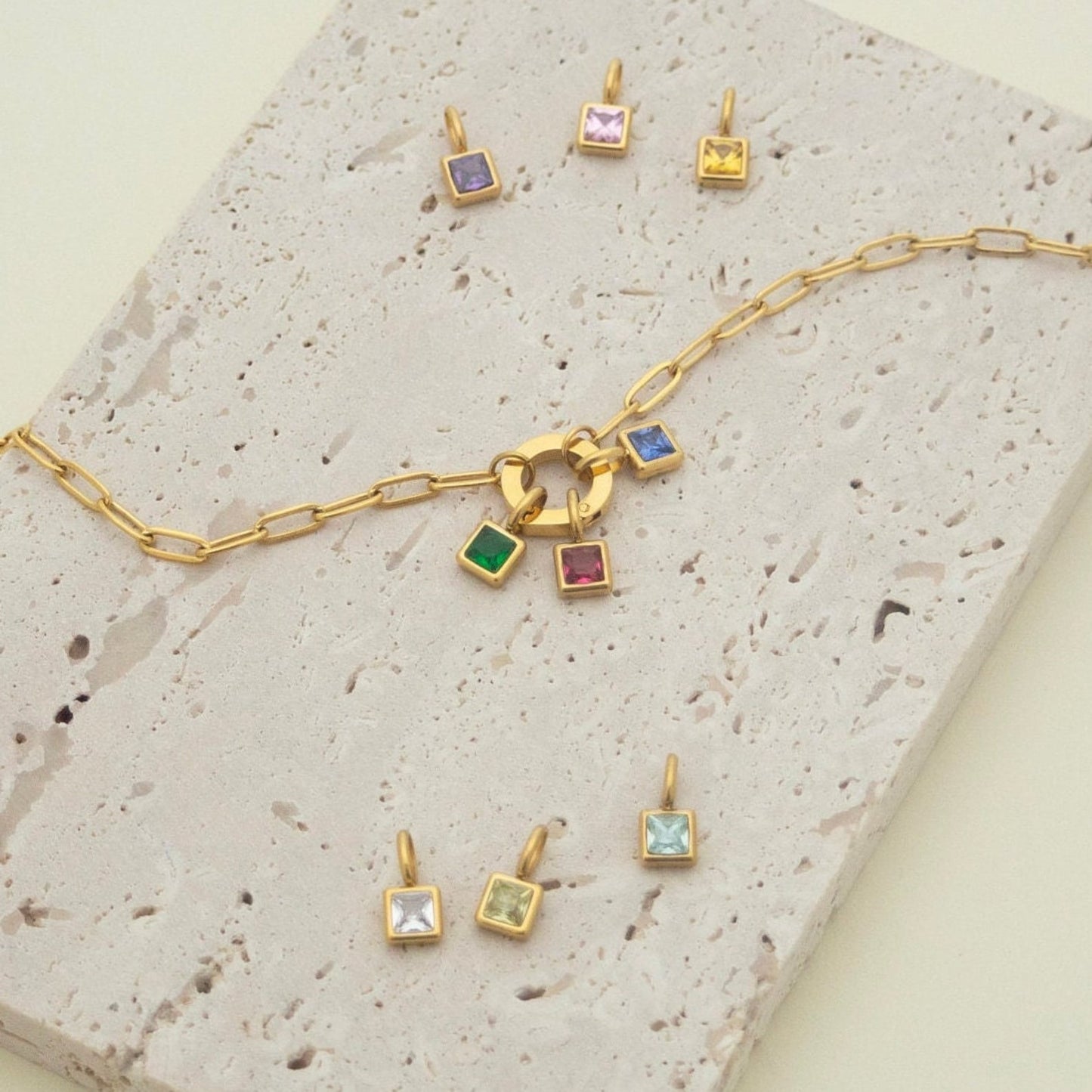 Custom Birthstone Initial Necklace in Gold Plated