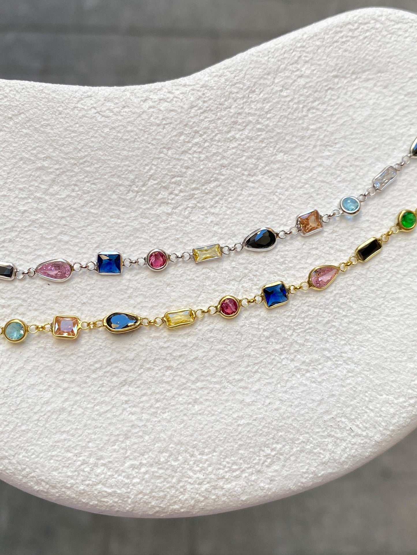 Colorful Asymmetric Stone Necklace in Silver