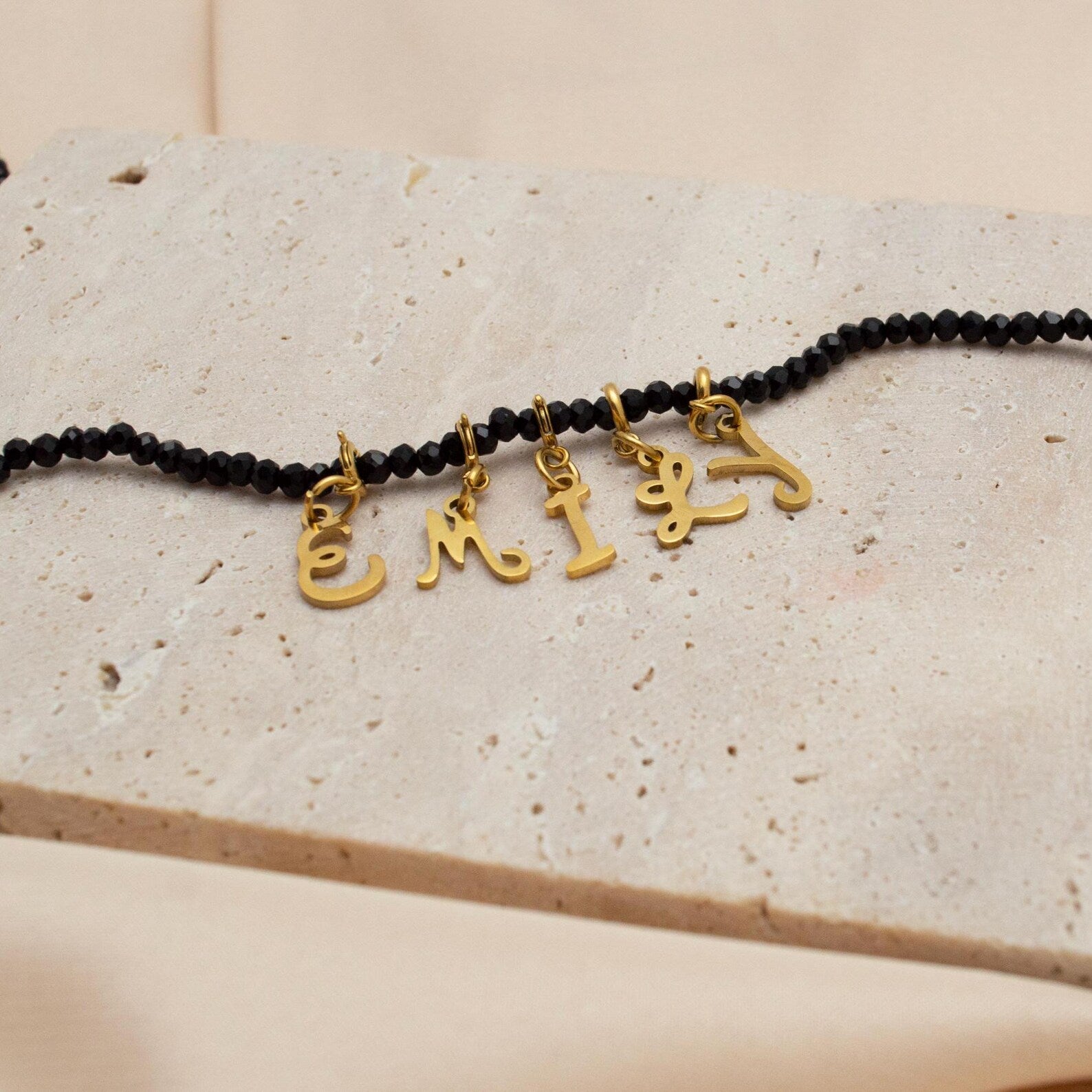 Gold Beaded Initial Choker Necklace