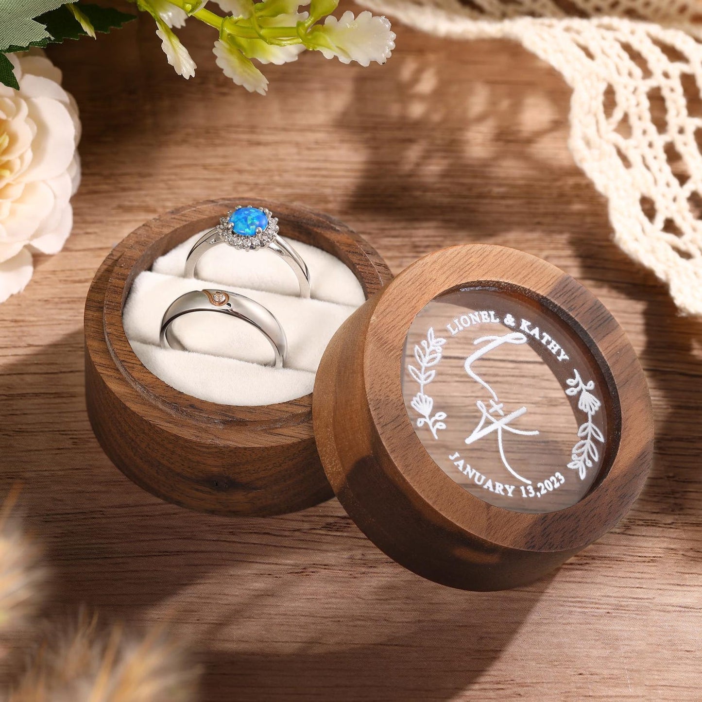 Personalized Wedding Ring Box with Engraving