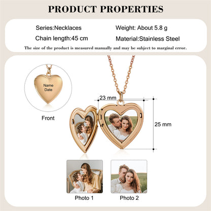 Custom Engraved Stainless Steel Heart Locket Necklace