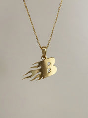 Custom 14k Gold Flame Initial Necklace