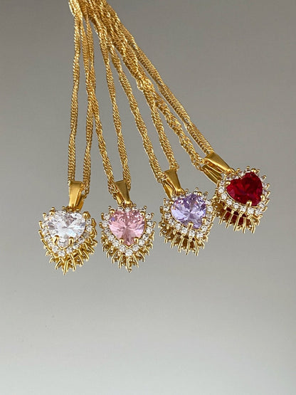 Colorful Crystal Heart Necklace in Gold Plating