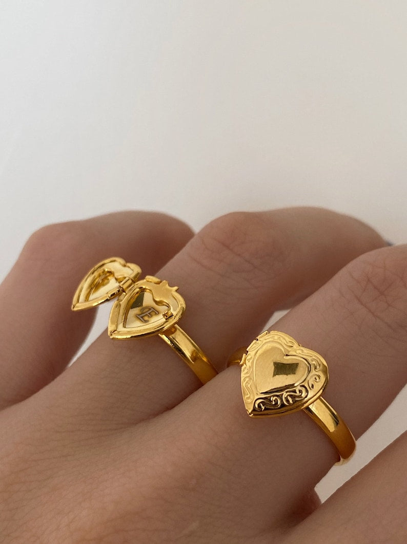 Personalized Gold Plated Heart Locket Ring