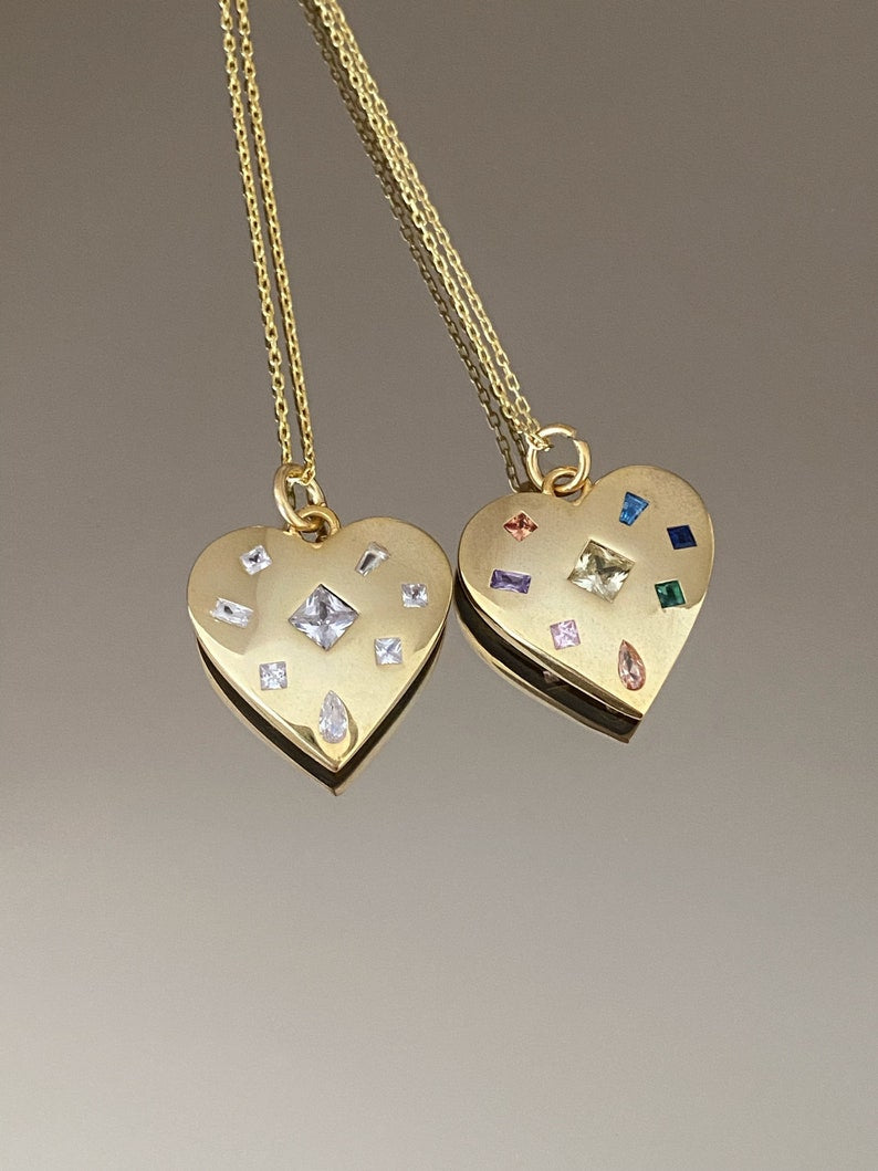 Crystal Heart Necklace in 14k Gold and Silver