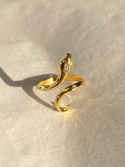 Sterling Silver Snake Ring with Gold Detail