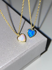 Dainty Opal Heart Necklace in Sterling Silver