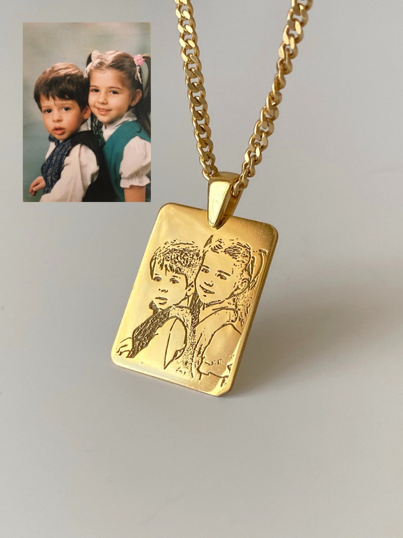 Custom Photo Engraved Gold Necklace