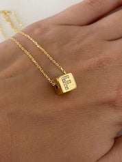 Personalized Gold Cube Letter Necklace