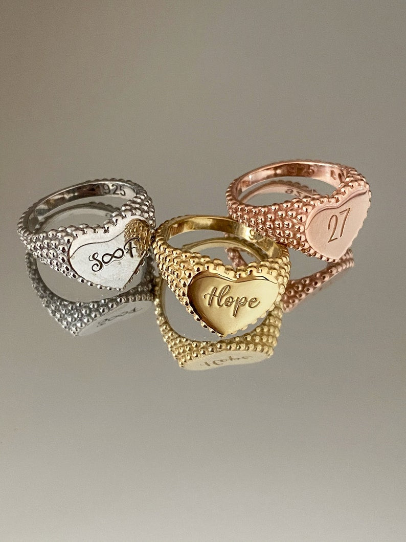 Personalized Vintage Gold Heart Ring