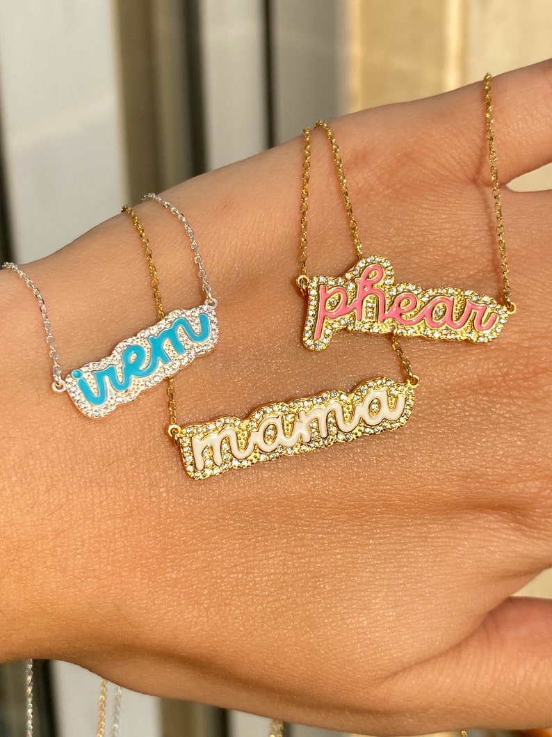 Colorful Custom Name Necklace in 14k Gold