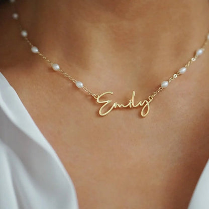 Personalized Gold Pearl Necklace for Women