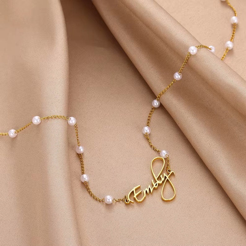 Personalized Gold Plated Pearl Necklace