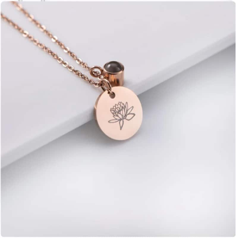 Personalized Photo Birth Flower Necklace