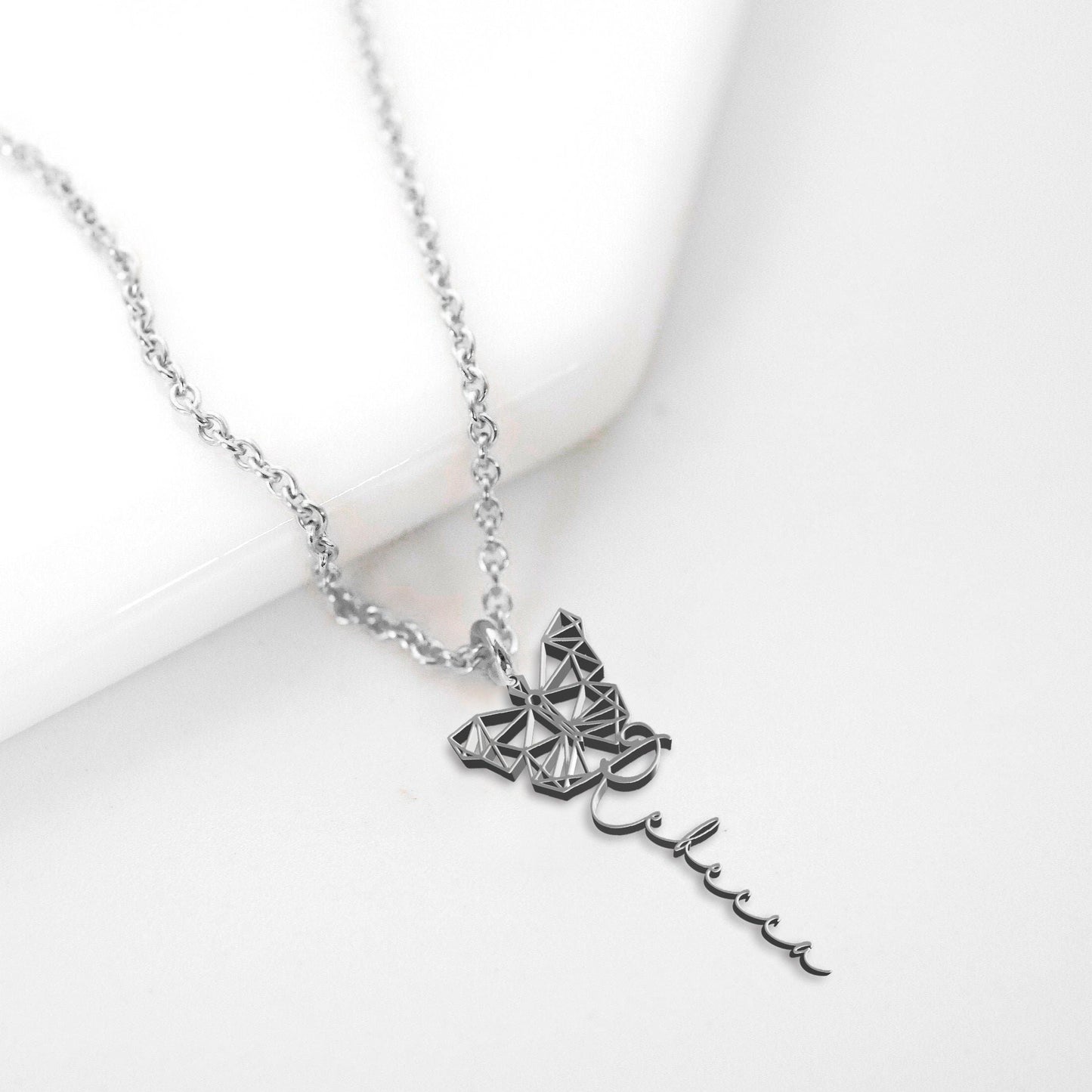 Personalized Geometric Butterfly Necklace